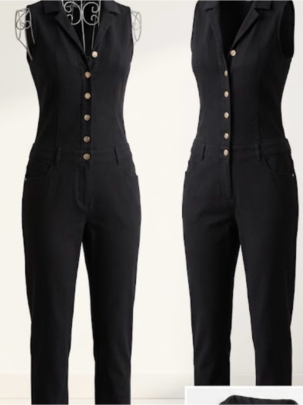 Women's Black Sleeveless vest Jumpsuit with collar, size large
